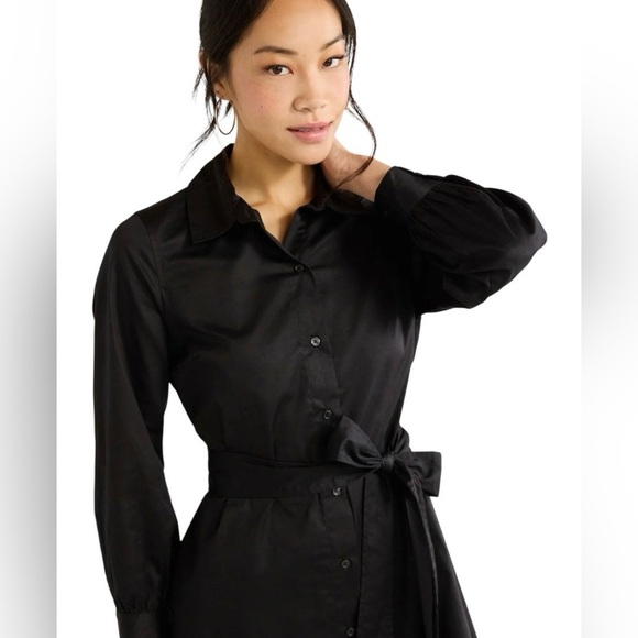 Chic Black Belted Mini Dress - Picture 1 of 8
